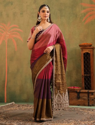 Golden radiance tissue silk saree with royal embellishments