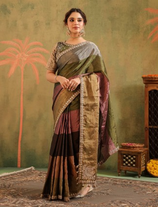 Multi tissue silk saree with beads and sequins