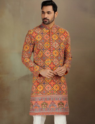 Mustard kurta set for haldi with zardosi work