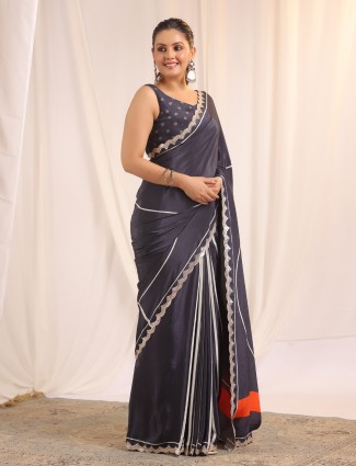 Navy aabla sparkle in crepe silk