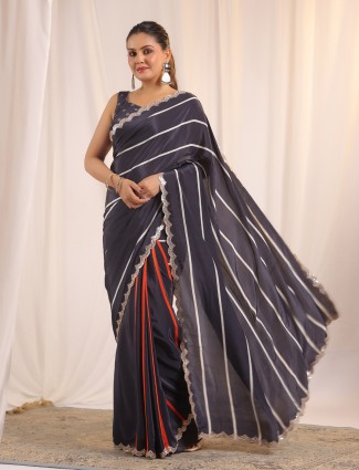 Navy ethnic charm in crepe silk
