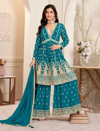 Rama blue pakistani georgette palazzo suit