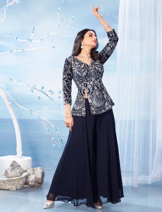 Stylish navy georgette palazzo salwar suit