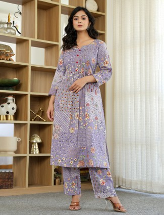 Lavender purple silk festive wear kurti set