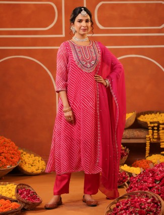 Pink printed georgette kurti set with dupatta