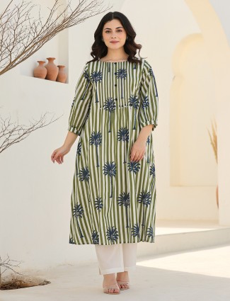 Stylish white and olive silk kurti set outfit