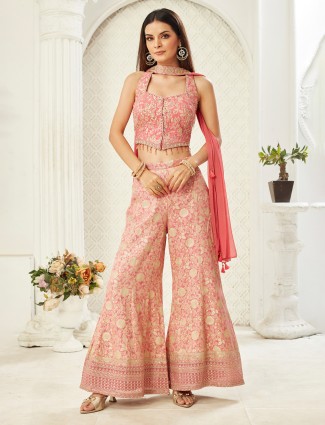 Onion pink lycra designer indo-western suit