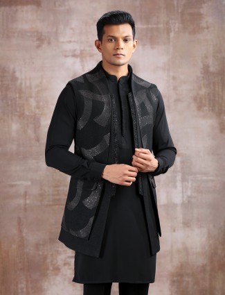 Black silk waistcoat set for wedding wear