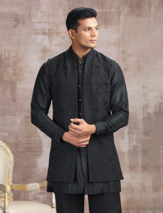 Black silk waistcoat set for mens