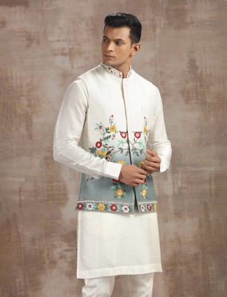 Cream and grey shaded silk waistcoat set