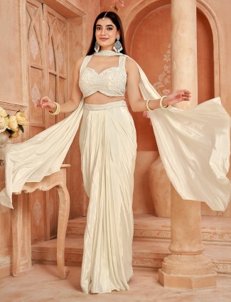Cream silk indo-western party suit for women