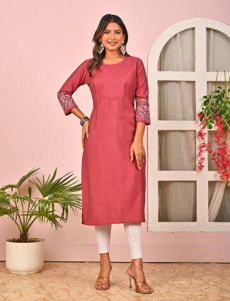 Onion pink silk embroidered casual kurti