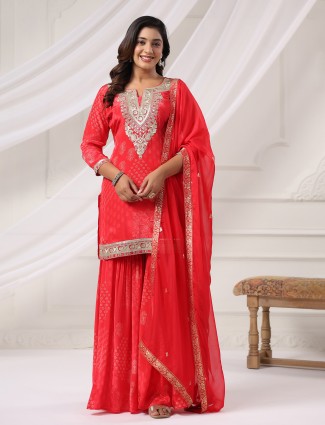 Red silk sharara set with sequins glamour