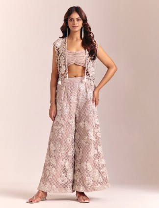 Grey net jacket style designer wedding palazzo suit