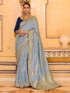 Elegant grey banarasi crepe silk saree