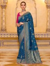 Radiant rama blue banarasi crepe saree