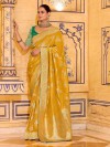 Vibrant yellow banarasi crepe silk saree