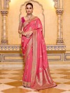 Delicate peach banarasi crepe silk saree