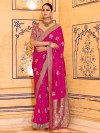 Vivid magenta banarasi crepe silk saree