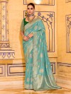 Elegant blue banarasi crepe silk saree