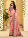 Peach linen silk woven work saree