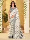 White linen silk woven work saree