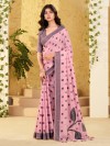Pink linen silk woven work saree