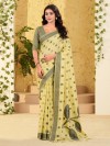 Yellow linen silk woven work saree
