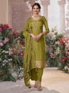 Mehendi green silk salwar suit for mehendi celebrations