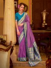 Lavender silk saree with subtle zari border