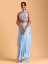 Sky blue satin silk palazzo set