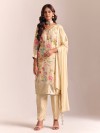 Cream printed silk festive salwar
