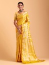 Mustard yellow silk saree with zari work