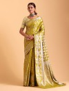 Mehendi yellow festive wear silk saree