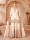 Off white silk palazzo suit with resham detailing
