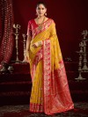 Mustard yellow modal silk banarasi zari woven saree
