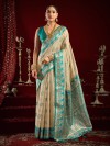 Beige modal silk banarasi zari woven festive saree