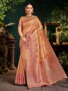 Gold silk saree with zari work