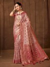 Pretty pink silk saree with zari accents