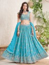 Aqua blue silk lehenga choli for reception wear