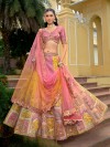 Pink and yellow silk lehenga choli for wedding