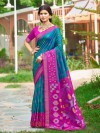 Rama blue silk saree with statement border