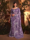 Purple tissue organza saree with sequins work