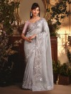 Grey tissue organza saree with sequins work
