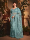Mint blue tissue organza saree for party wear