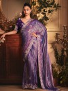 Purple tissue organza saree for reception