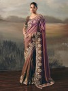 Purple and brown shaded tissue silk saree with artistic hues