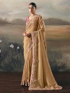 Beige tissue silk saree with elegant resham and sequins detailing