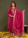 Rani pink cotton silk festive kurti set