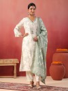 Pista green floral printed silk kurti set with dupatta